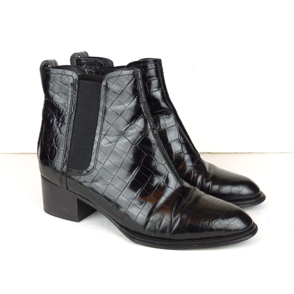 Rag & Bone Croc Embossed Leather Boots Women 10.5 US 41 Black Walker II Chelsea